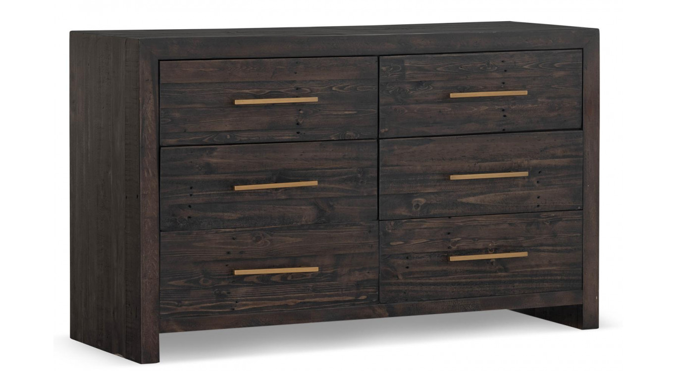 Commode 6 Tiroirs Bois Marron 140x45x85cm