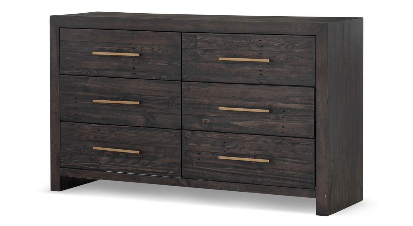 Commode 6 Tiroirs Bois Marron 140x45x85cm