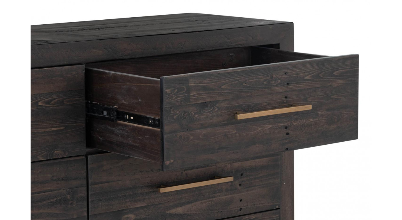 Commode 6 Tiroirs Bois Marron 140x45x85cm
