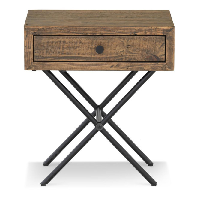 Table De Chevet 1 Tiroir Bois Métal Marron 50x40x55cm