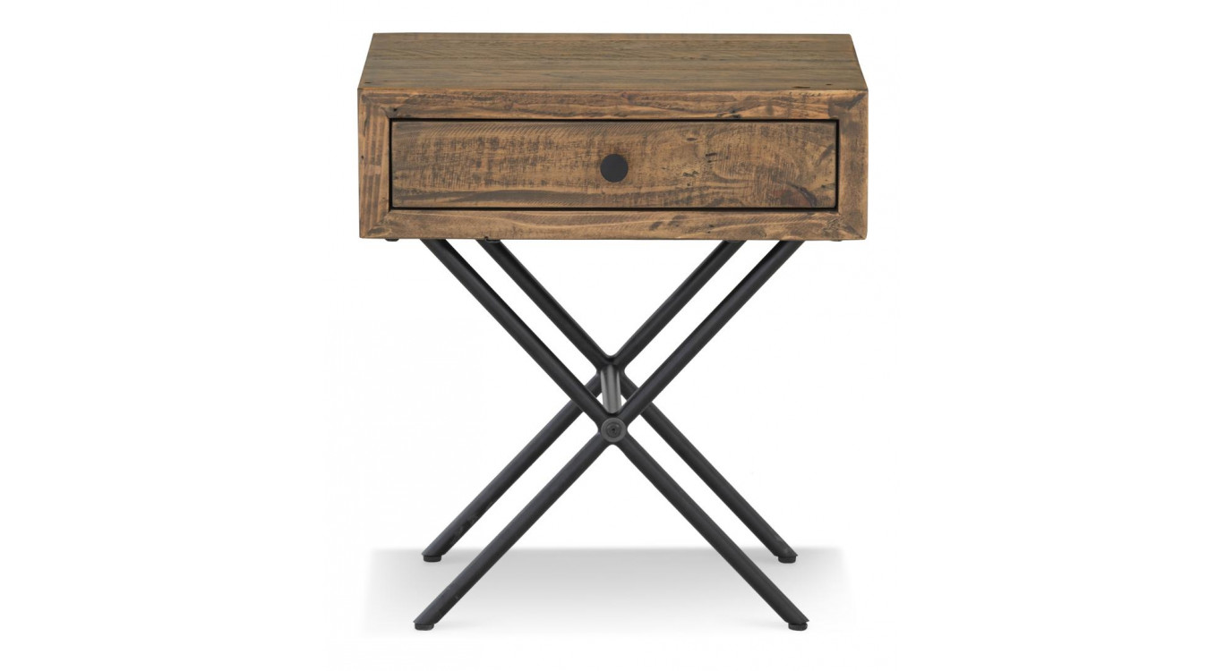 Table De Chevet 1 Tiroir Bois Métal Marron 50x40x55cm