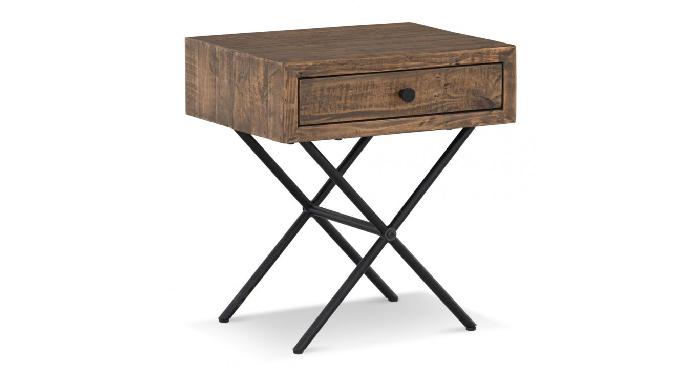 Table De Chevet 1 Tiroir Bois Métal Marron 50x40x55cm
