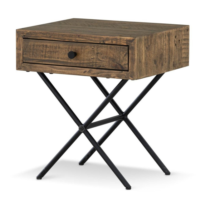 Table De Chevet 1 Tiroir Bois Métal Marron 50x40x55cm