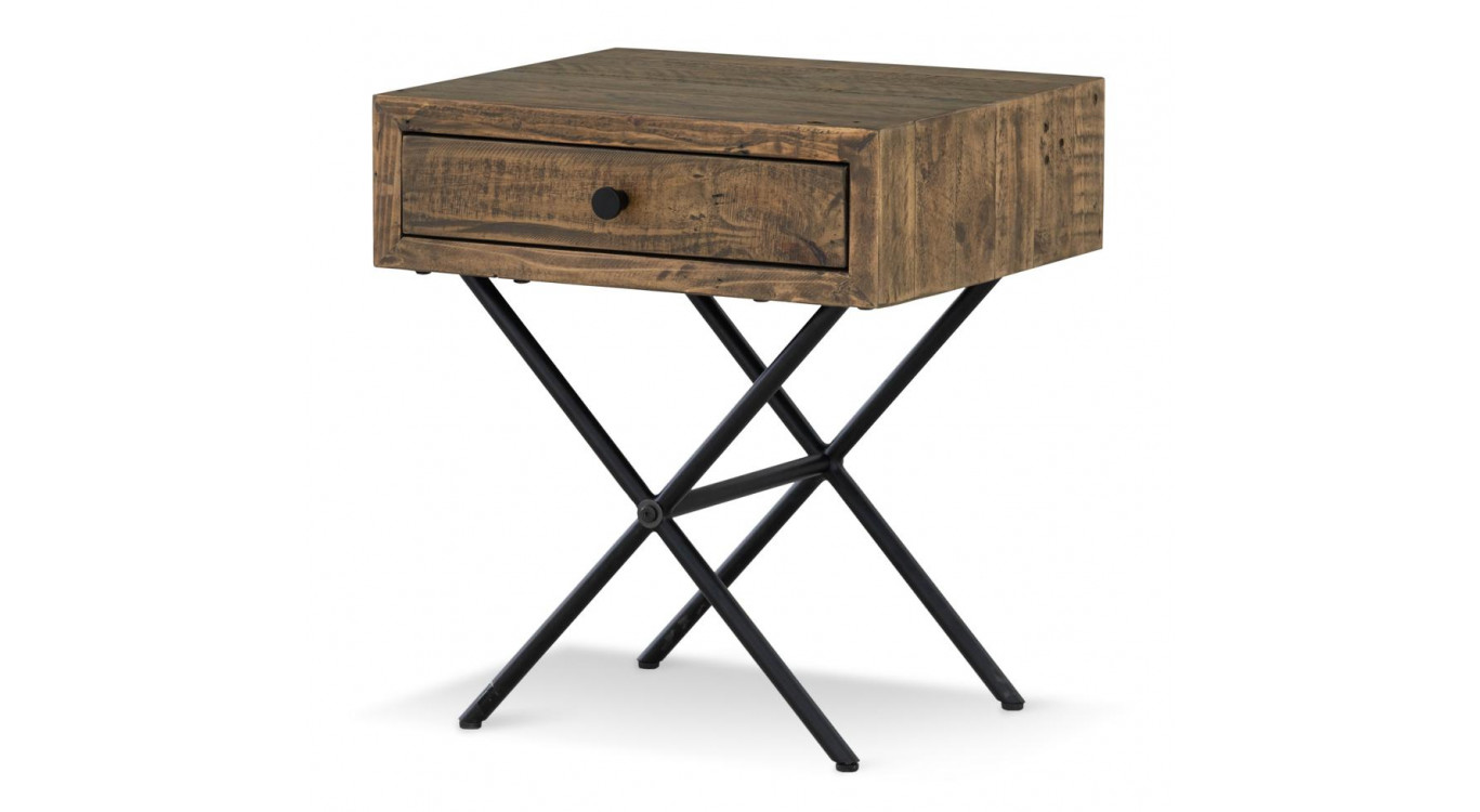 Table De Chevet 1 Tiroir Bois Métal Marron 50x40x55cm