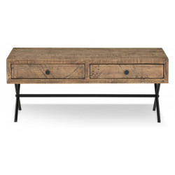 Table Basse 2 Tiroirs Bois Métal Marron 100x50x40cm