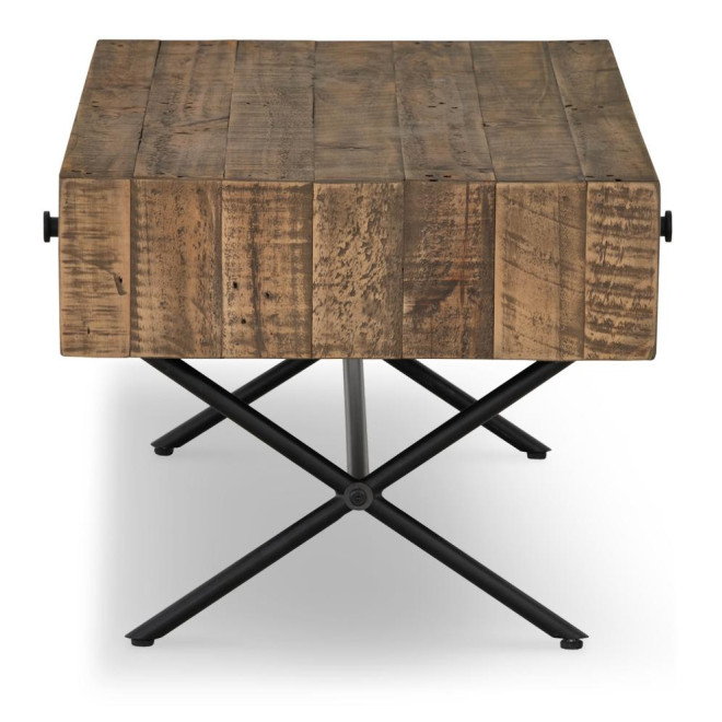 Table Basse 2 Tiroirs Bois Métal Marron 100x50x40cm