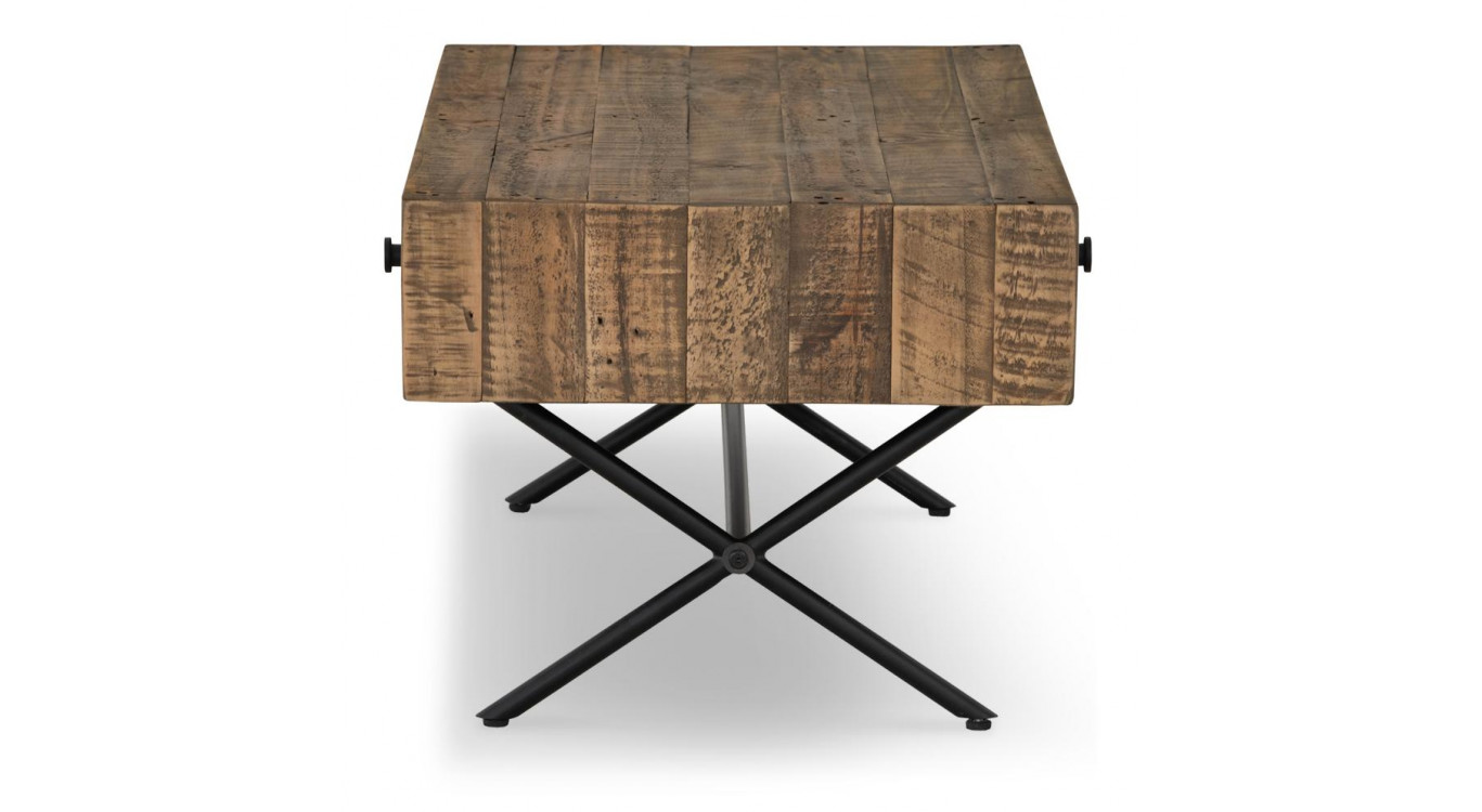 Table Basse 2 Tiroirs Bois Métal Marron 100x50x40cm
