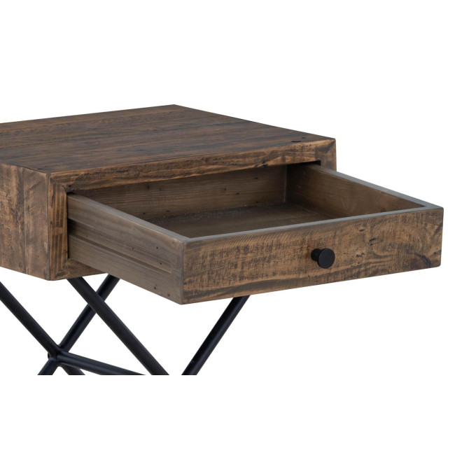Table De Chevet 1 Tiroir Bois Métal Marron 50x40x55cm