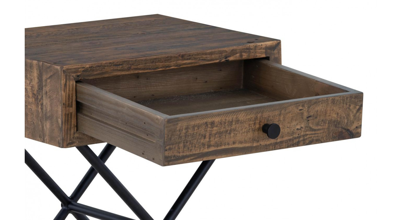 Table De Chevet 1 Tiroir Bois Métal Marron 50x40x55cm