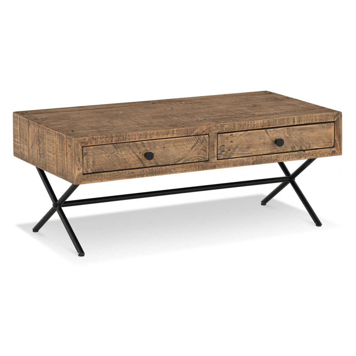 Coffee table 2 drawers Wood Metal Brown 100x50x40cm