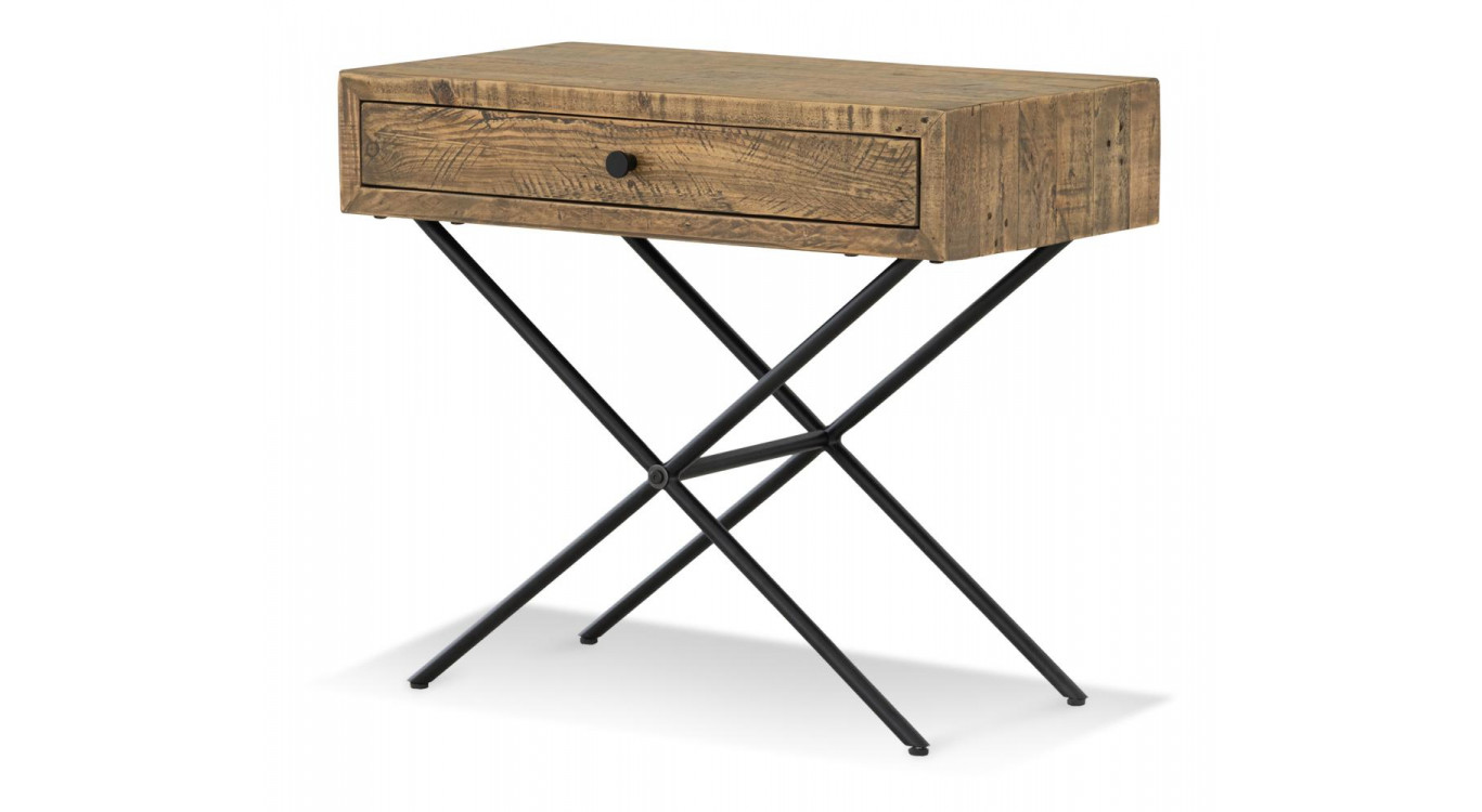 Console 1 Tiroir Bois Métal Marron 75x40x65cm