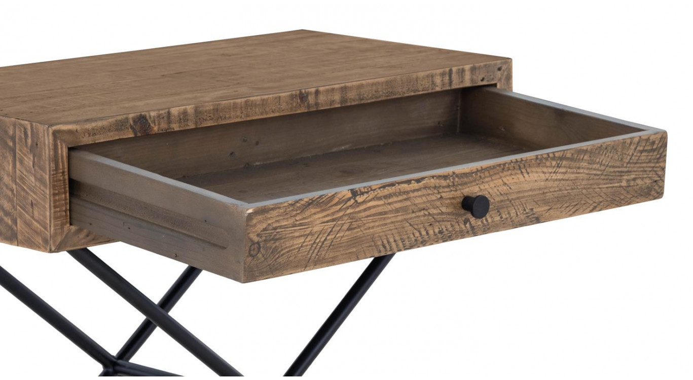 Console 1 Tiroir Bois Métal Marron 75x40x65cm