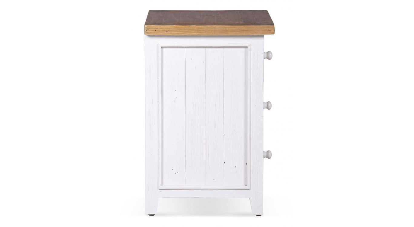 Table De Chevet 3 Tiroirs Bois Blanc 45x43x65cm