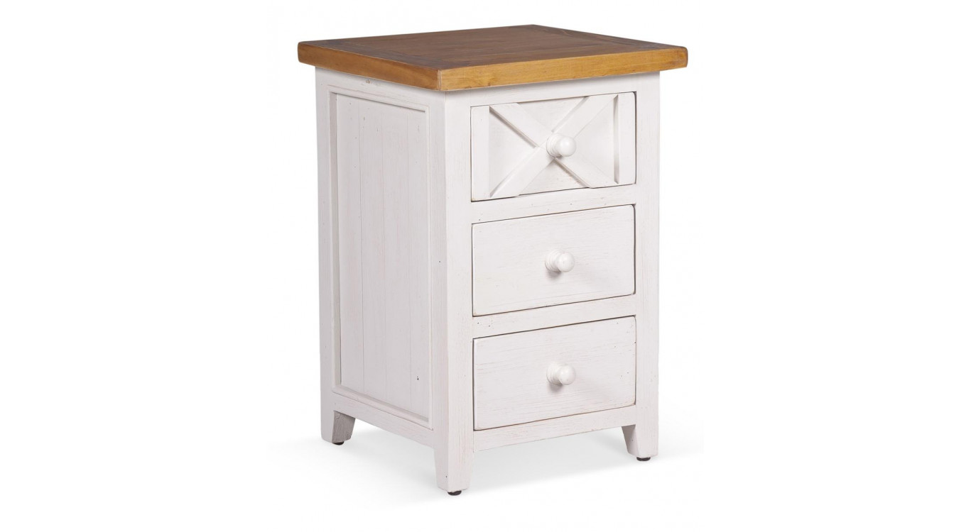 Table De Chevet 3 Tiroirs Bois Blanc 45x43x65cm
