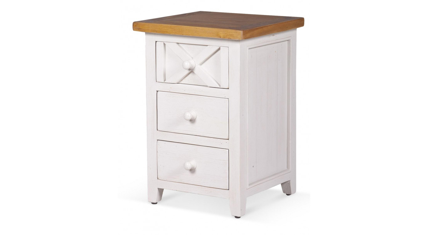 Table De Chevet 3 Tiroirs Bois Blanc 45x43x65cm