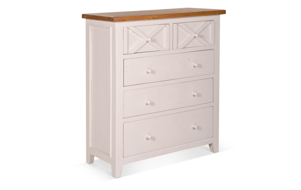 Commode 5 Tiroirs Bois Blanc 100x45x110cm