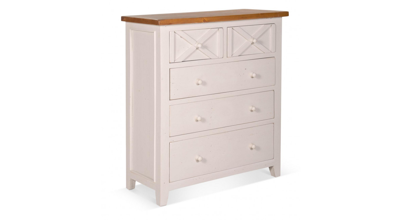Commode 5 Tiroirs Bois Blanc 100x45x110cm