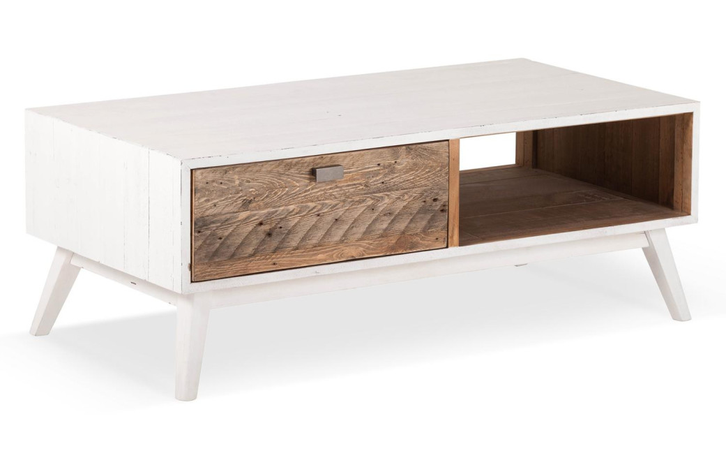 Table Basse 1 Tiroir Bois Blanc 120x60x45cm