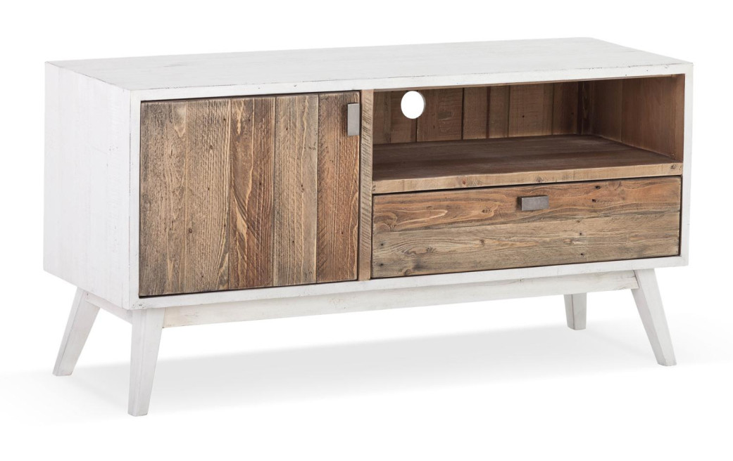 Meuble TV 1 Tiroir Bois Blanc 120x40x60cm
