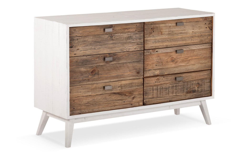 Commode 6 Tiroirs Bois Blanc 130x45x85cm
