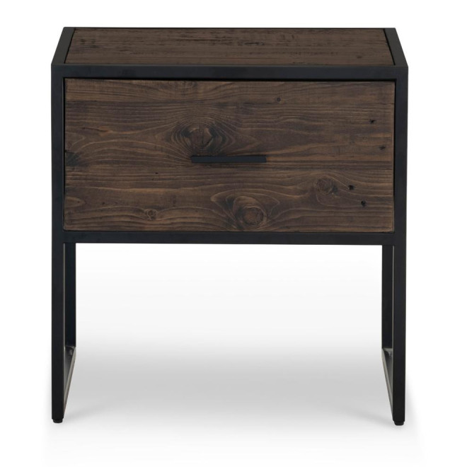 Table De Chevet 1 Tiroir Bois Métal Marron 55x55x55cm