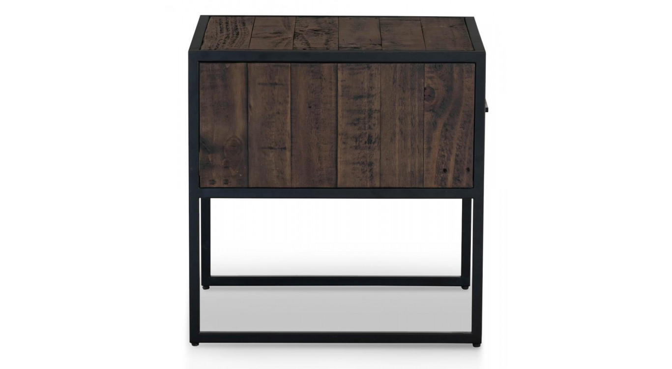 Table De Chevet 1 Tiroir Bois Métal Marron 55x55x55cm