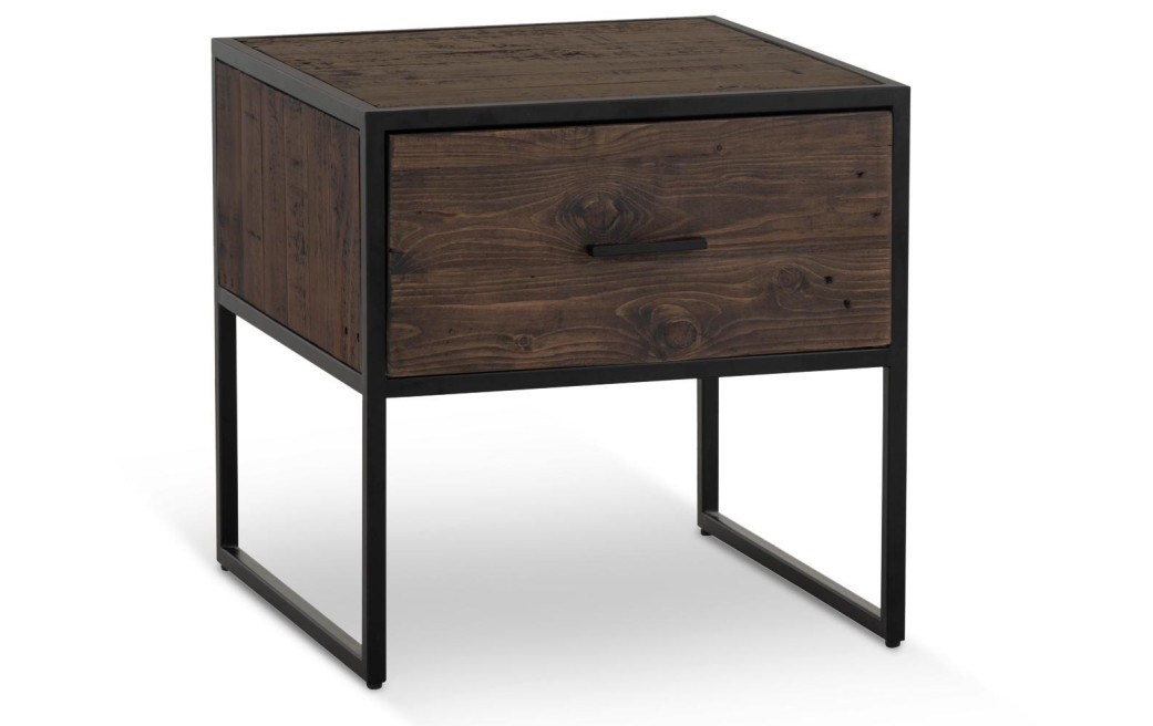 Table De Chevet 1 Tiroir Bois Métal Marron 55x55x55cm