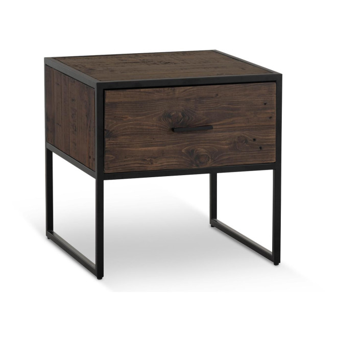 Table De Chevet 1 Tiroir Bois Métal Marron 55x55x55cm