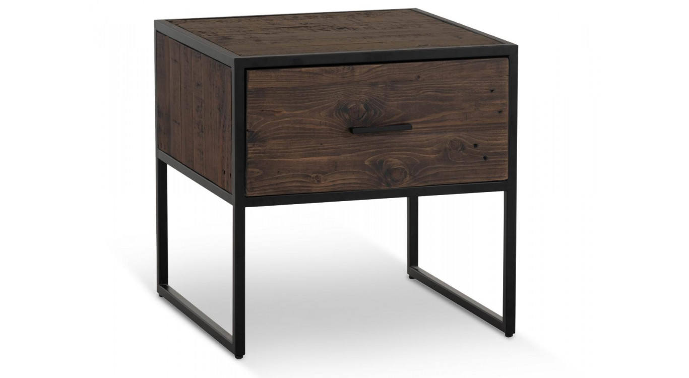 Table De Chevet 1 Tiroir Bois Métal Marron 55x55x55cm