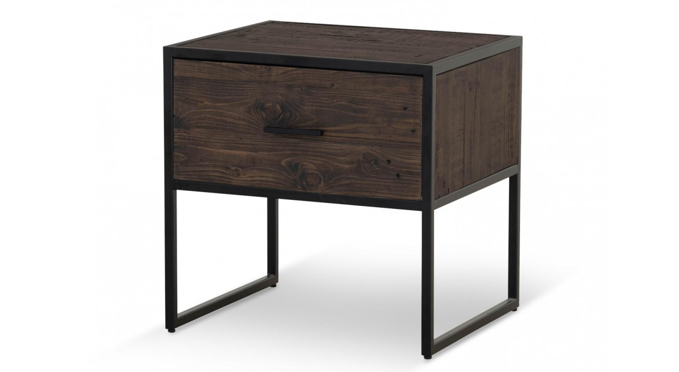 Table De Chevet 1 Tiroir Bois Métal Marron 55x55x55cm