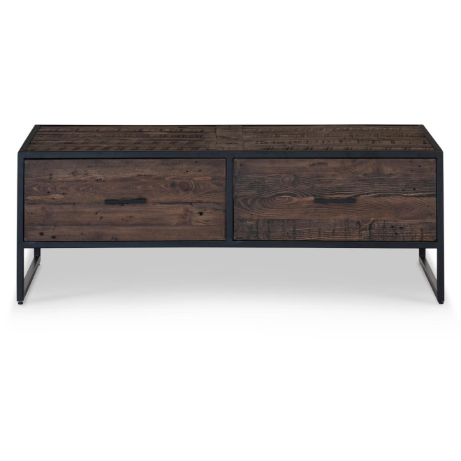 Table Basse 2 Tiroirs Bois Métal Marron 120x60x42.5cm