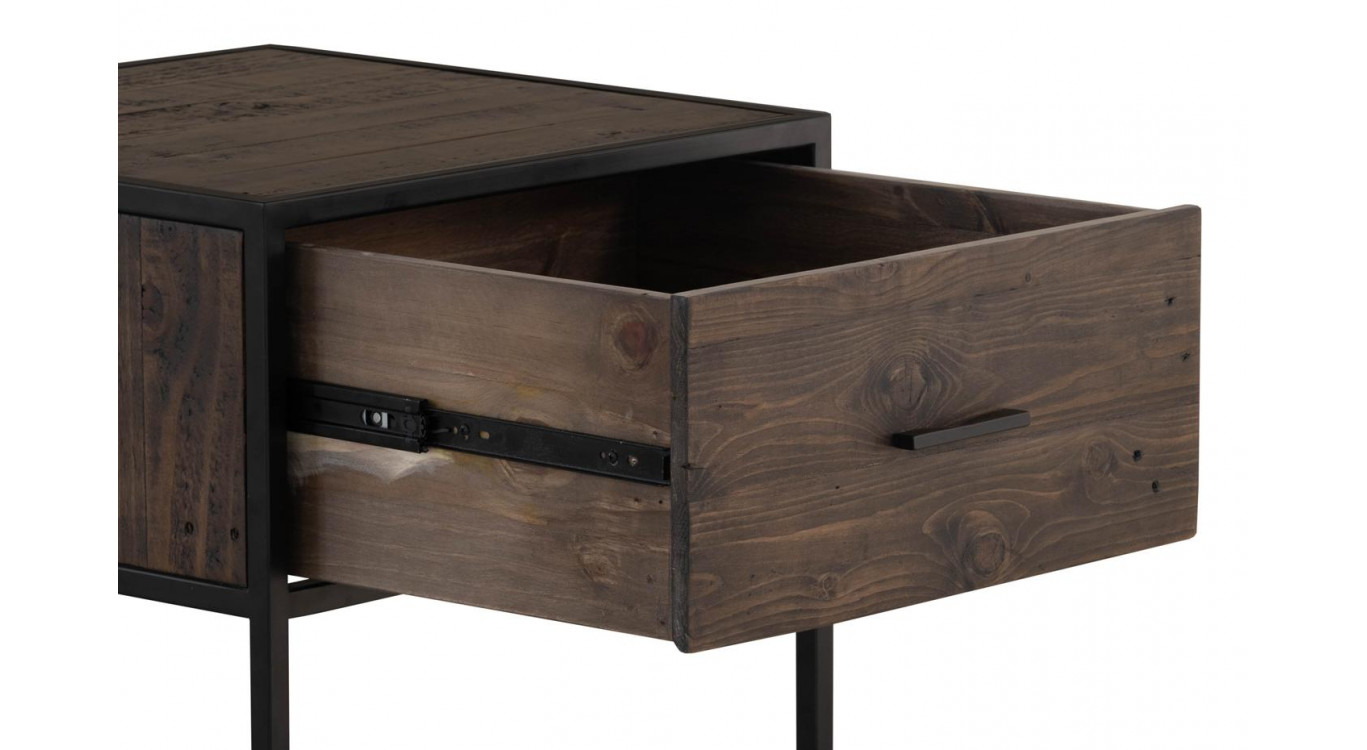 Table De Chevet 1 Tiroir Bois Métal Marron 55x55x55cm