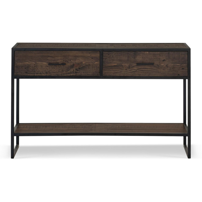 Console 2 Tiroirs Bois Métal Marron 120x35x75cm