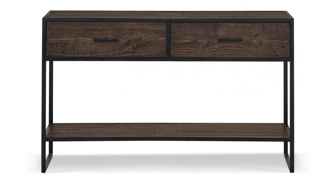 Console 2 Tiroirs Bois Métal Marron 120x35x75cm