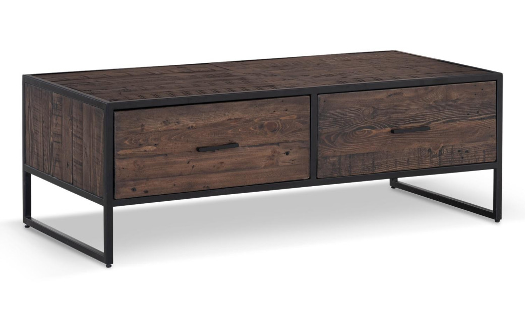 Table Basse 2 Tiroirs Bois Métal Marron 120x60x42.5cm