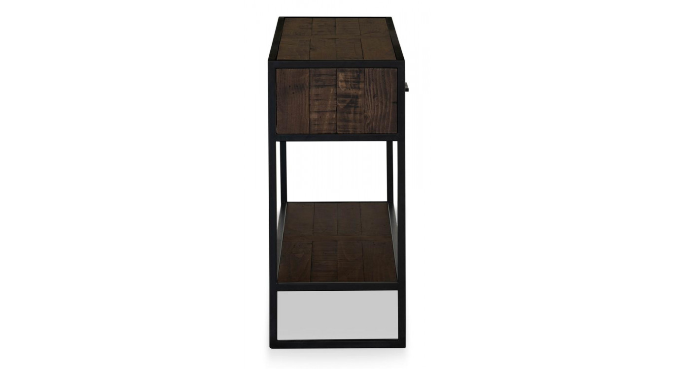 Console 2 Tiroirs Bois Métal Marron 120x35x75cm