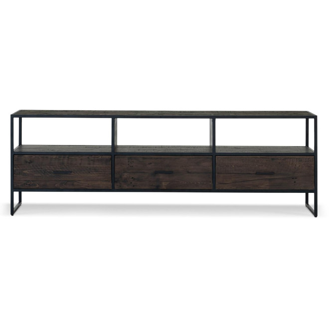Meuble TV 3 Tiroirs Bois Métal Marron 200x45x65cm