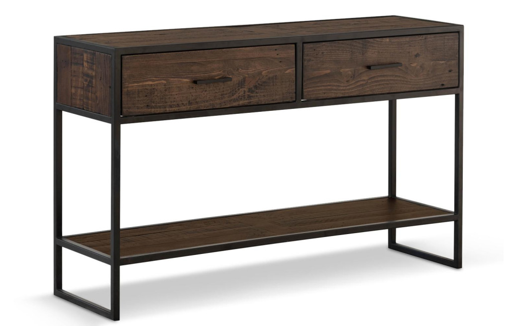 Console 2 Tiroirs Bois Métal Marron 120x35x75cm