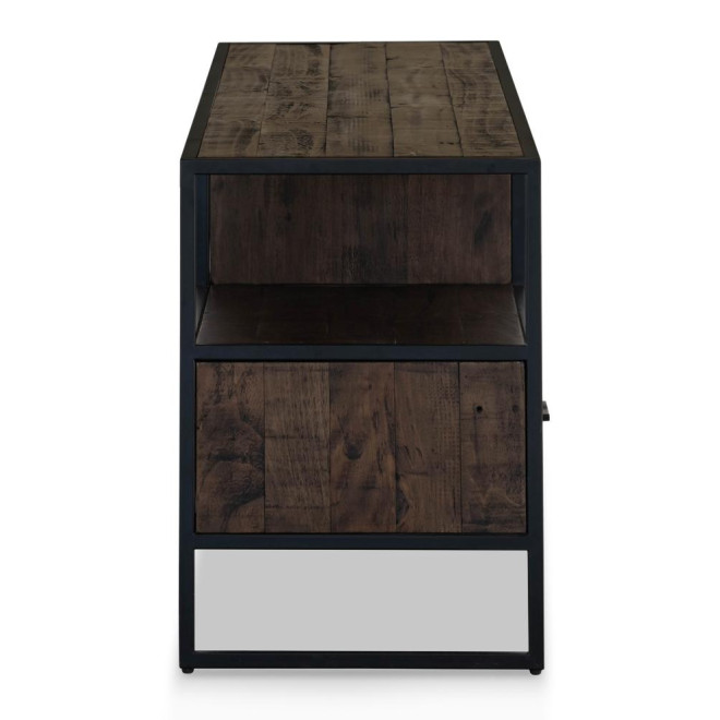 Meuble TV 3 Tiroirs Bois Métal Marron 200x45x65cm