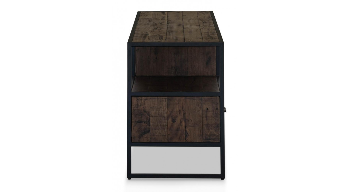 Meuble TV 3 Tiroirs Bois Métal Marron 200x45x65cm