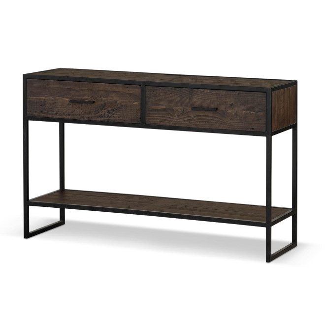 Console 2 Tiroirs Bois Métal Marron 120x35x75cm