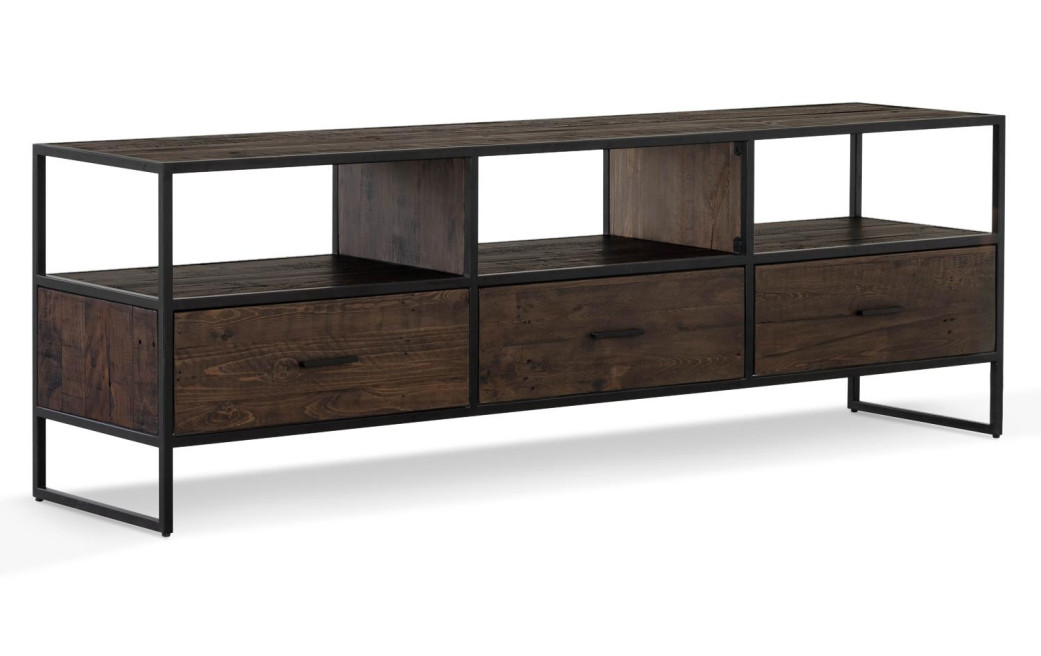 Meuble TV 3 Tiroirs Bois Métal Marron 200x45x65cm