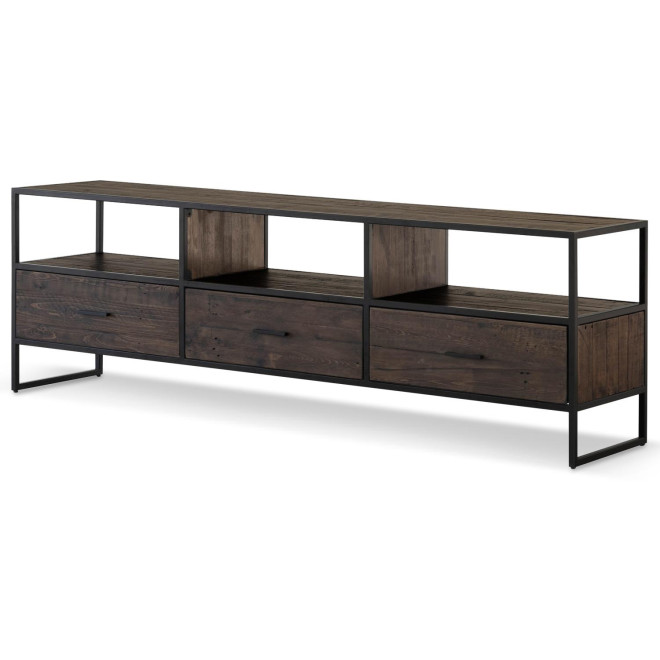 Meuble TV 3 Tiroirs Bois Métal Marron 200x45x65cm