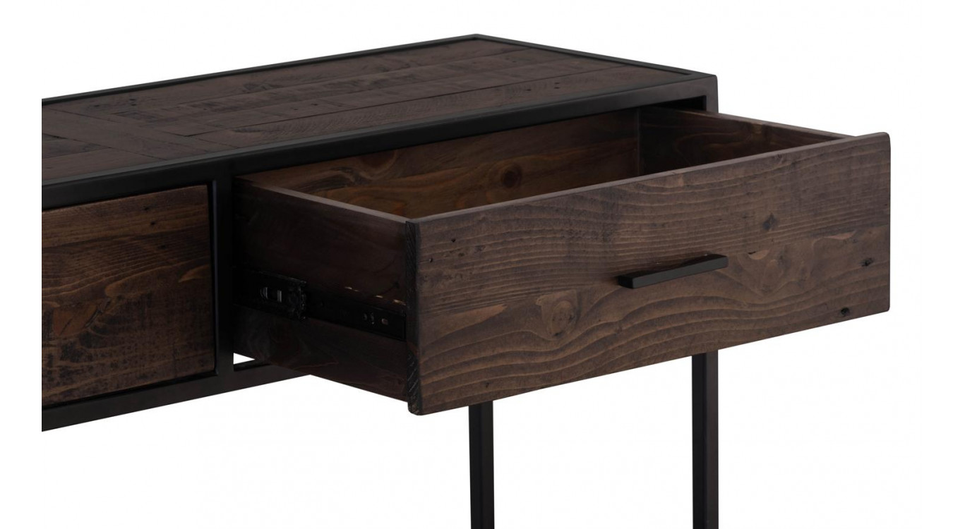 Console 2 Tiroirs Bois Métal Marron 120x35x75cm