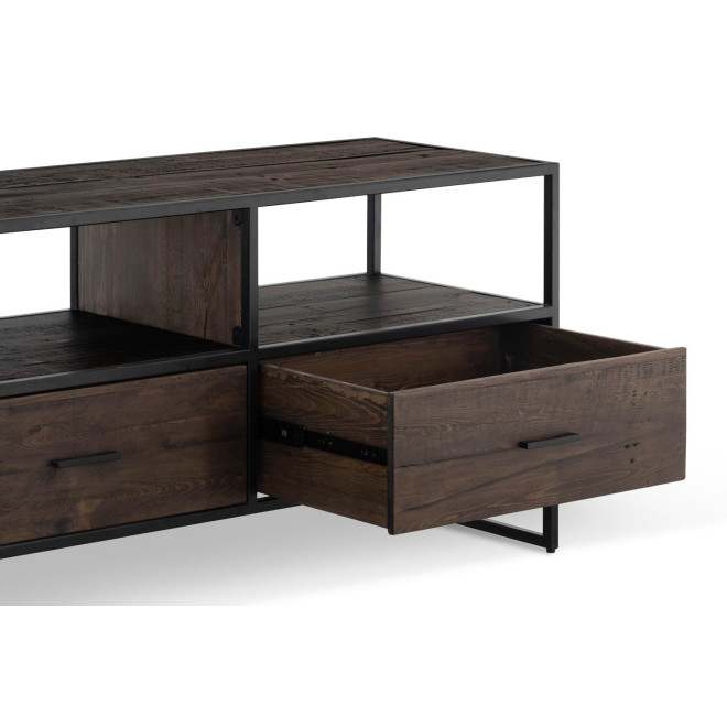 Meuble TV 3 Tiroirs Bois Métal Marron 200x45x65cm