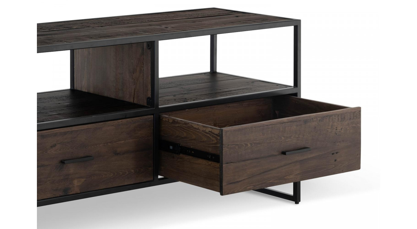 Meuble TV 3 Tiroirs Bois Métal Marron 200x45x65cm