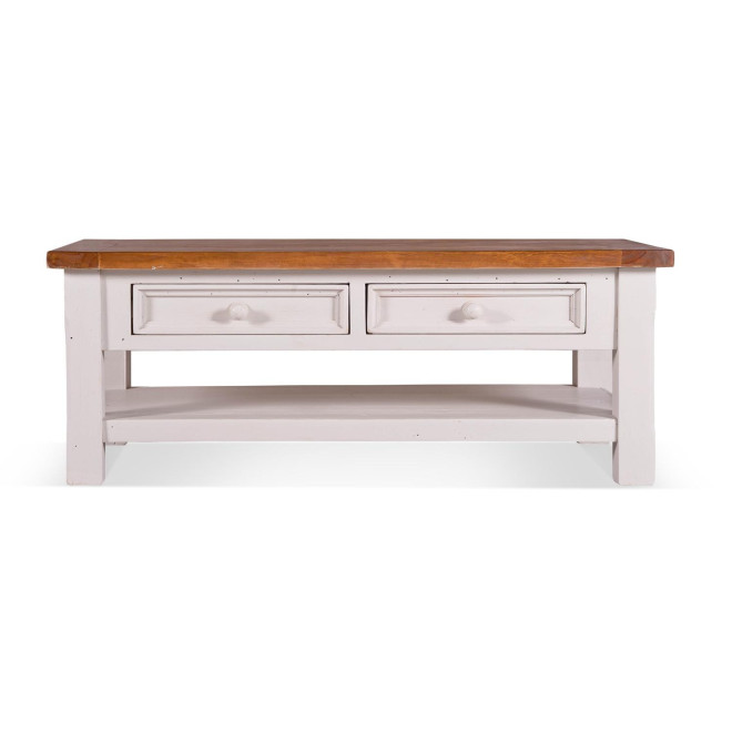 Table Basse 2 Tiroirs Bois Blanc 120x65x45cm