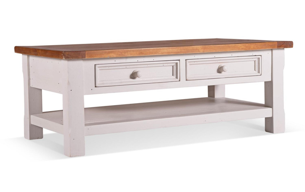 Table Basse 2 Tiroirs Bois Blanc 120x65x45cm