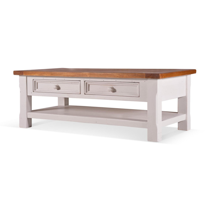 Table Basse 2 Tiroirs Bois Blanc 120x65x45cm