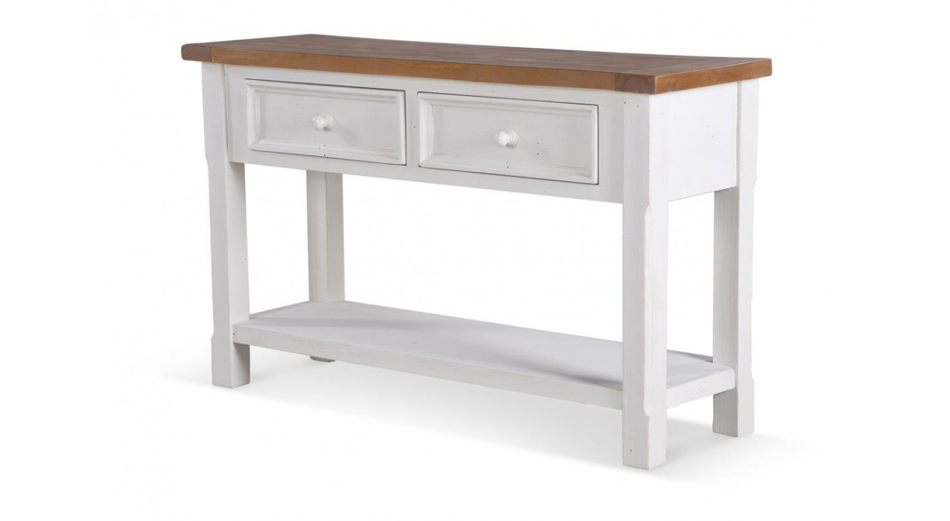 Console 2 Tiroirs Bois Blanc 120x40x74cm
